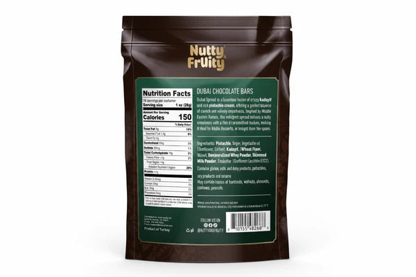Nutty & FrUity Dubai Chocolate Bars, Milk Chocolate with Pistachio, Individually Wrapped, 16 oz (454gr)