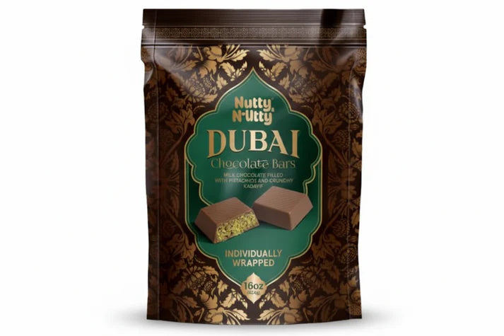 Nutty & FrUity Dubai Chocolate Bars, Milk Chocolate with Pistachio, Individually Wrapped, 16 oz (454gr)
