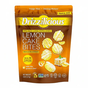 Drizzilicious Lemon Cake Bites, Mini Rice Cakes, Vegan,Gluten Free, NON GMO, Clean Snack 8 oz Bag (1)