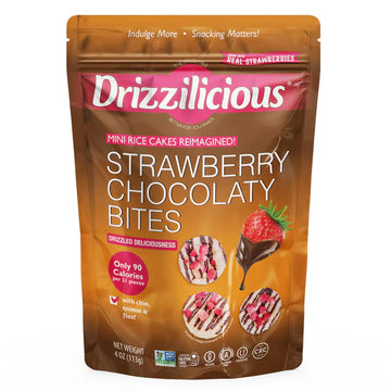Drizzilicious Strawberry Chocolaty Bites, Mini Rice Cakes, 113g, Vegan, Gluten-Free