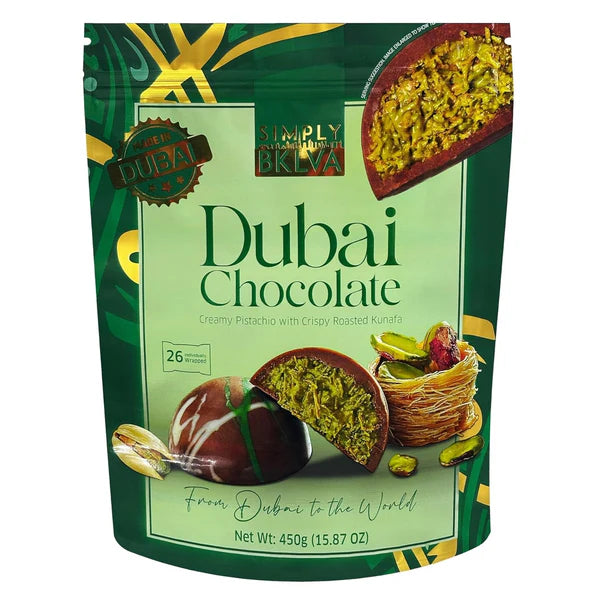 Simply BKLVA Dubai Chocolate, Creamy Pistachio with Crispy Roasted Kunafa, 15.87 oz, 26 Pieces