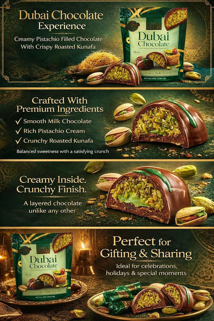Simply BKLVA Dubai Chocolate, Creamy Pistachio with Crispy Roasted Kunafa, 15.87 oz, 26 Pieces