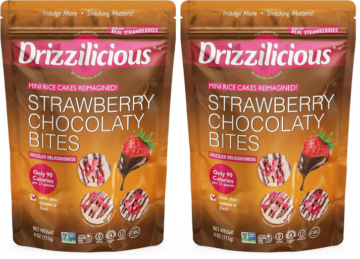 Drizzilicious Strawberry Chocolaty Bites, Mini Rice Cakes, 113g, Vegan, Gluten-Free