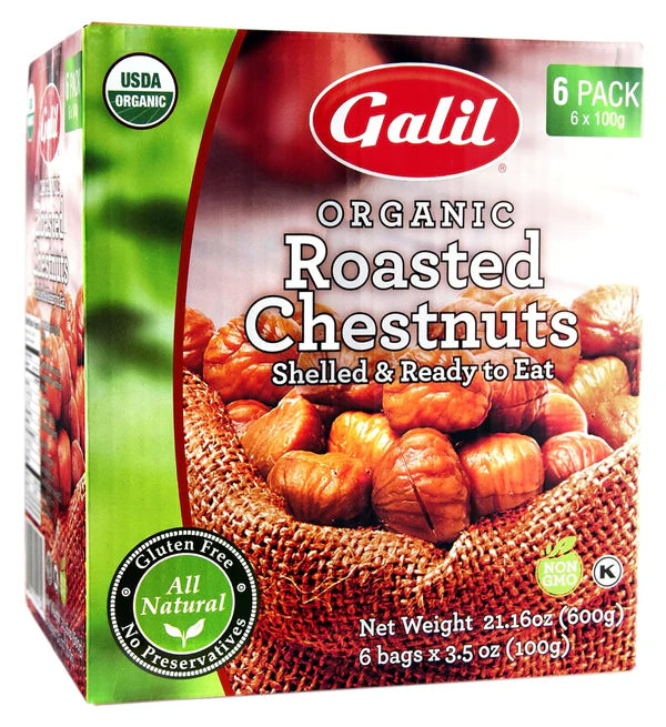 Galil Organic Roasted Chestnuts Snack Packs, Gluten Free & Vegan, Ready to Eat Shelled Chestnuts, 3.5 Oz