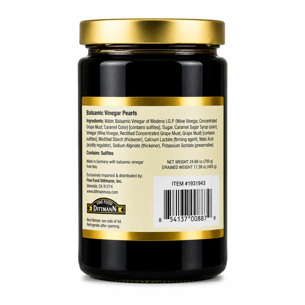 Balsamic Vinegar Pearls, 24.69 oz Jar – Rich Balsamic Vinegar Flavor from Modena – Ideal for Salads, Carpaccio, Cheese & Desserts