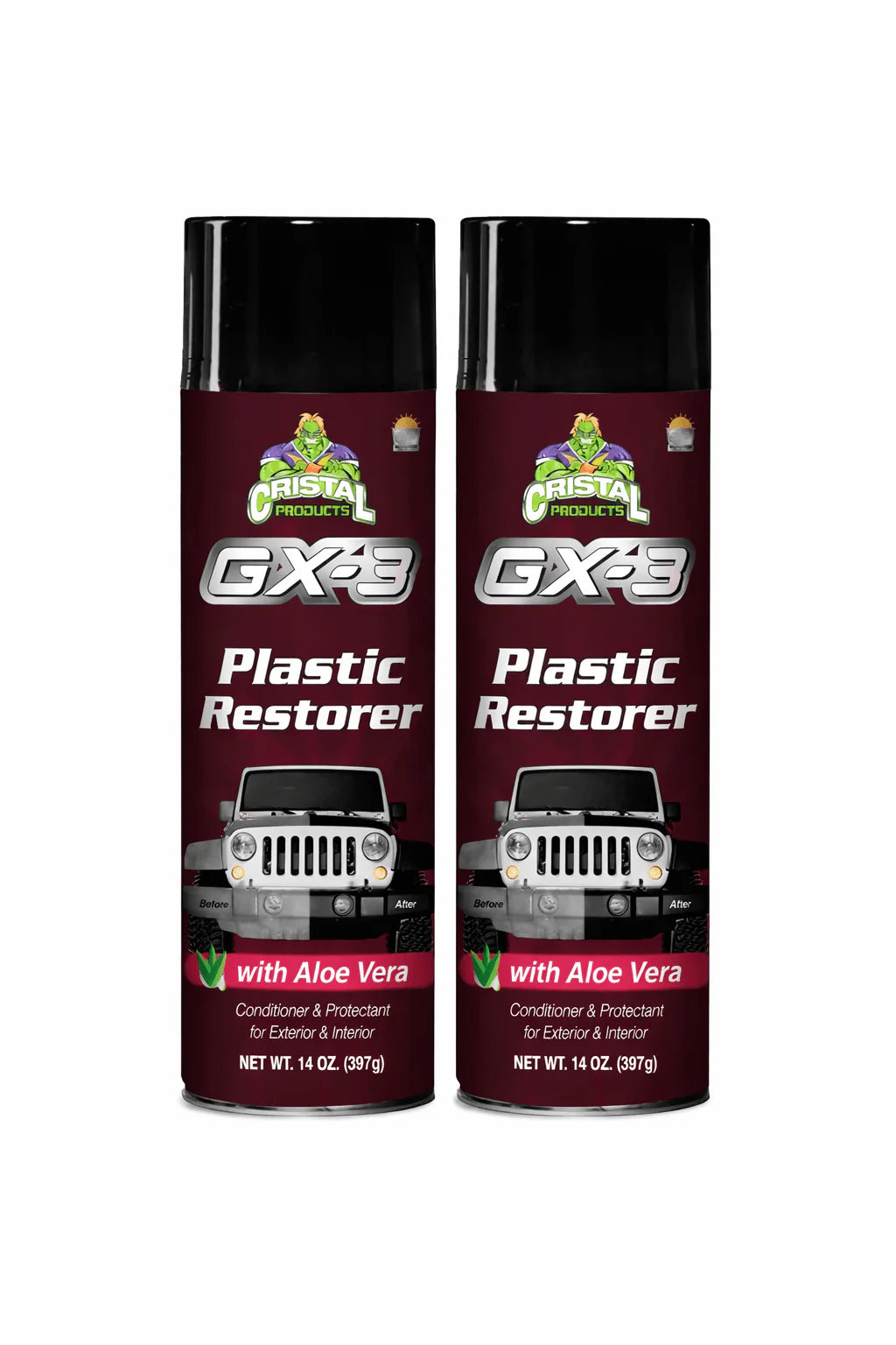 GX-3 Black Plastic Restorer for Cars – Trim, Vinyl & Rubber Renew with Aloe Vera, Interior & Exterior Cleaner 2-Pack 8oz
