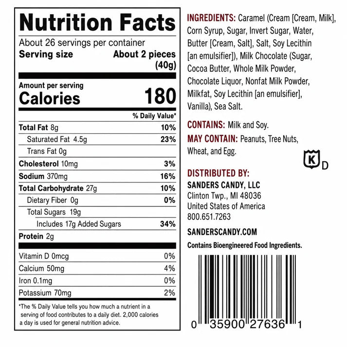 Senders Dark Chocolate Sea Salt Caramels 36 oz (Pack of 1) (Color May Vary) MADE IN USA New 2025