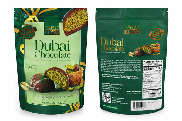 Simply BKLVA Dubai Chocolate, Creamy Pistachio with Crispy Roasted Kunafa, 15.87 oz, 26 Pieces