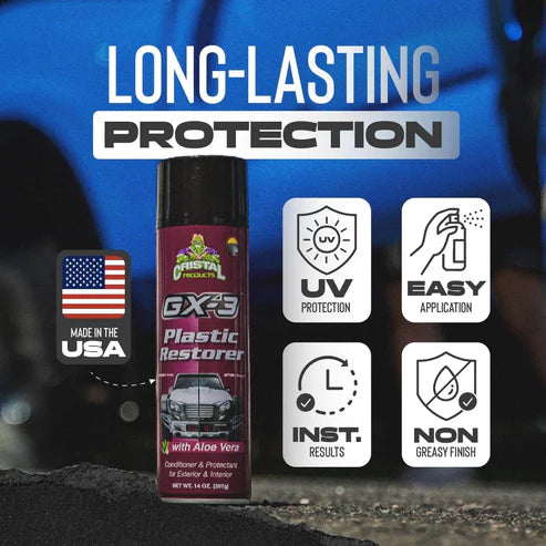 GX-3 Black Plastic Restorer for Cars – Trim, Vinyl & Rubber Renew with Aloe Vera, Interior & Exterior Cleaner 2-Pack 8oz